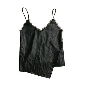 ZARA Black Leather Lace Asymmetrical Hem Tank Top Medium